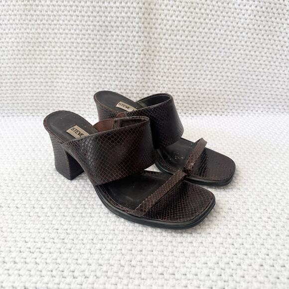 Steve Madden Brown Croc Leather Spain Double Strap Block Heel Sandals Vintage 7 - Picture 2 of 8